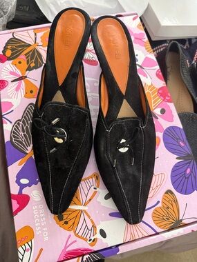 Vaneli Black Suede Pointed- Toe Slip-On Mules